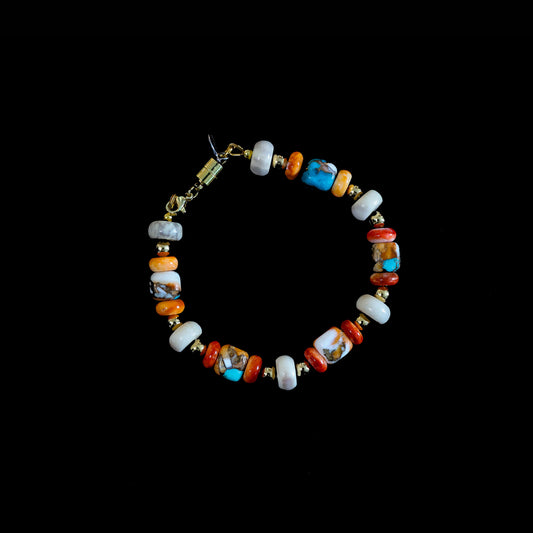 7" Kingman Spiny Oyster Turquoise Bracelet with Gold Magnetic Clasp 160