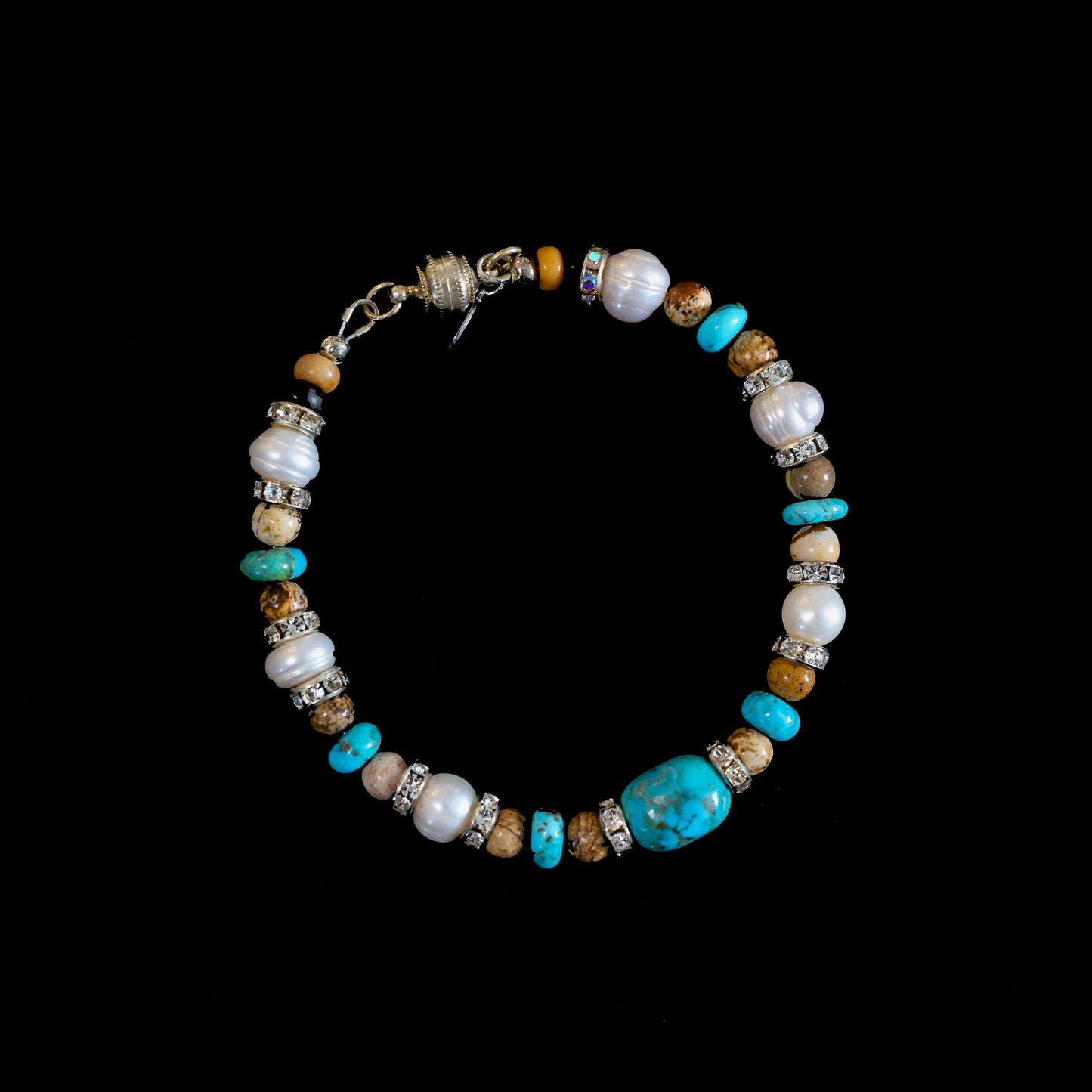 7.5" Kingman Turquoise & Jasper Bracelet with Silver Lobster Clasp 163