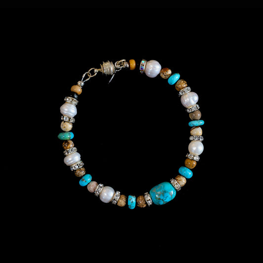 7.5" Kingman Turquoise & Jasper Bracelet with Silver Lobster Clasp 163