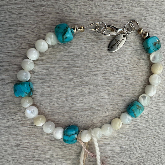 6.5" Kingman Turquoise & Mother-of-Pearl Bracelet with Silver Lobster Clasp 169