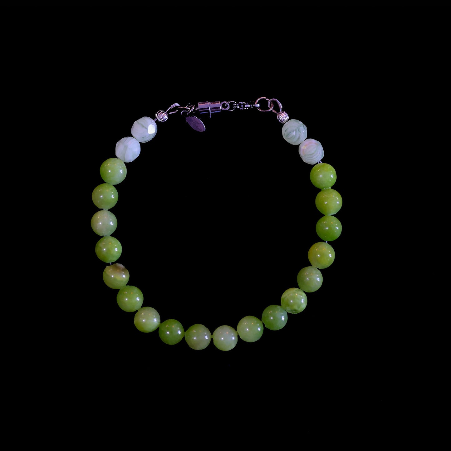 8" Jade Bracelet with Silver Magnetic Clasp 174