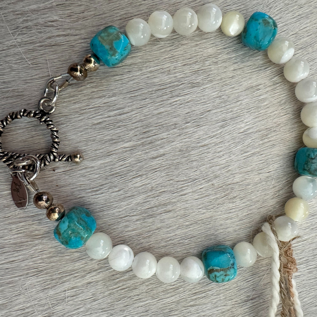 7" Kingman Turquoise & Mother-of-Pearl Bracelet with Silver Toggle Clasp 177