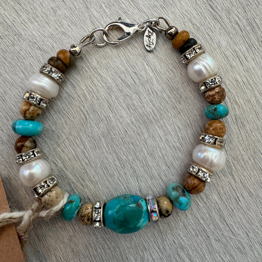 6" Kingman Turquoise & Jasper Bracelet with Silver Lobster Clasp 178