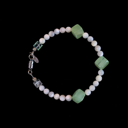 7" Jade & Mother-of-Pearl Bracelet with Silver Magnetic Clasp 182