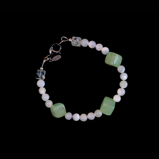 6.5" Jade & Mother-of-Pearl Bracelet with Silver Lobster Clasp 185