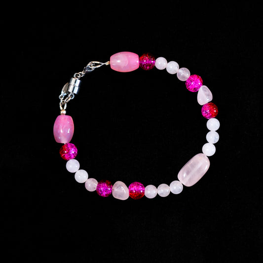 7.5" Rose Quartz Bracelet with Silver Magnetic Clasp 191