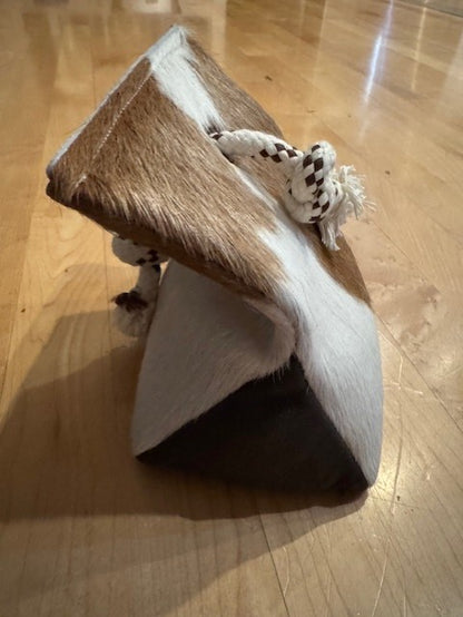 Doorstop with Natural Cowhide and Leather Light Brown and White